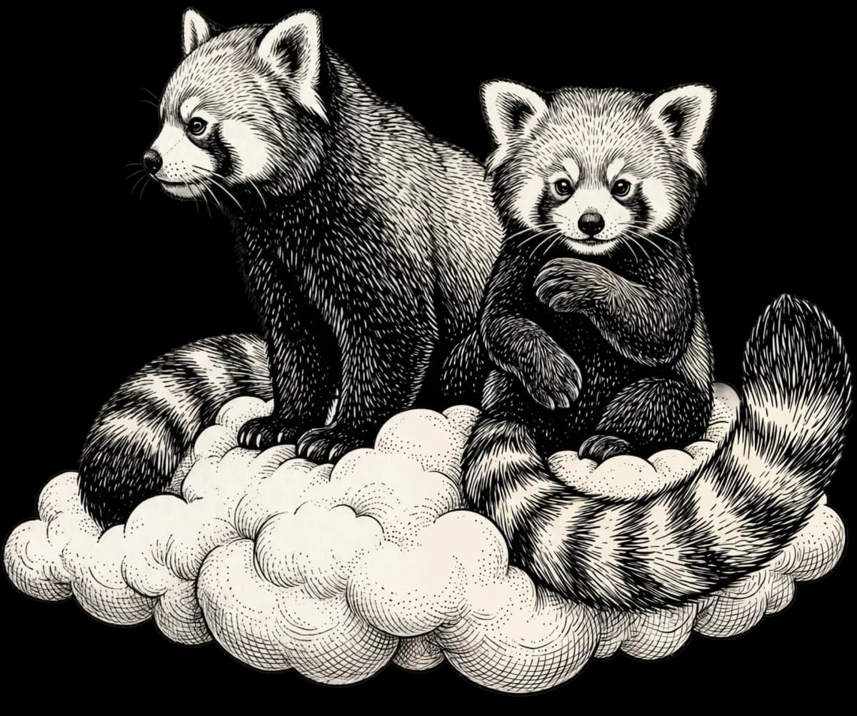 Two red pandas resting on a cloud